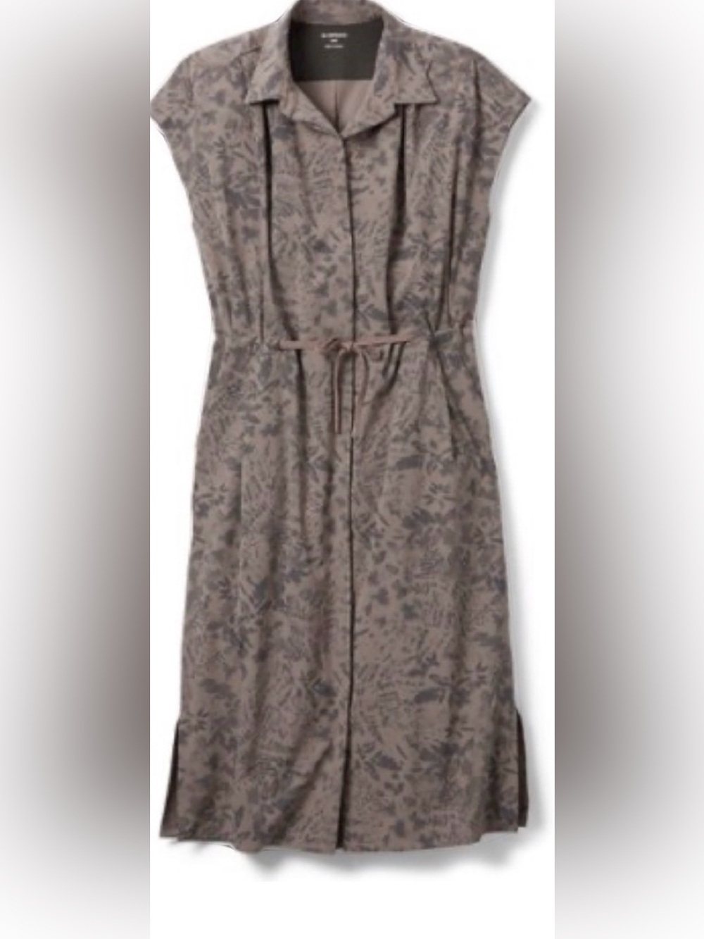 REI Women's Taupe Floral Drawstring Waist Shirt Travel Dress